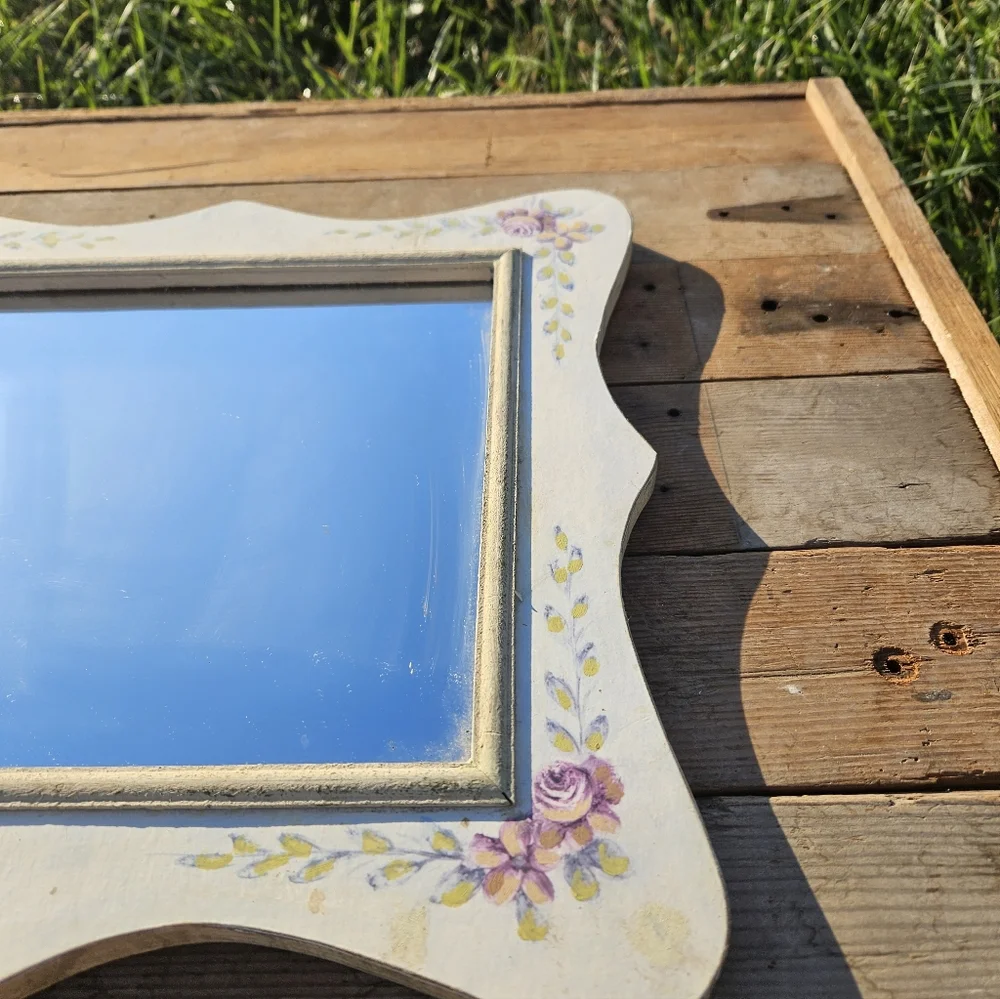 decorative floral wall mirror with a hand-painted frame. Country Cottagecore